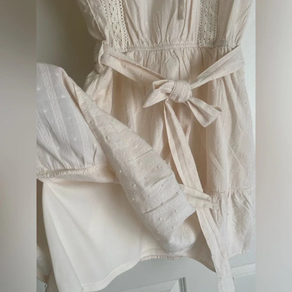Sweet Wanderer Cream Mini Dress with Tie Waist